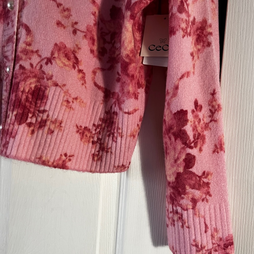 CeCe Women's Pink Floral Cardigan - Picture 7 of 15